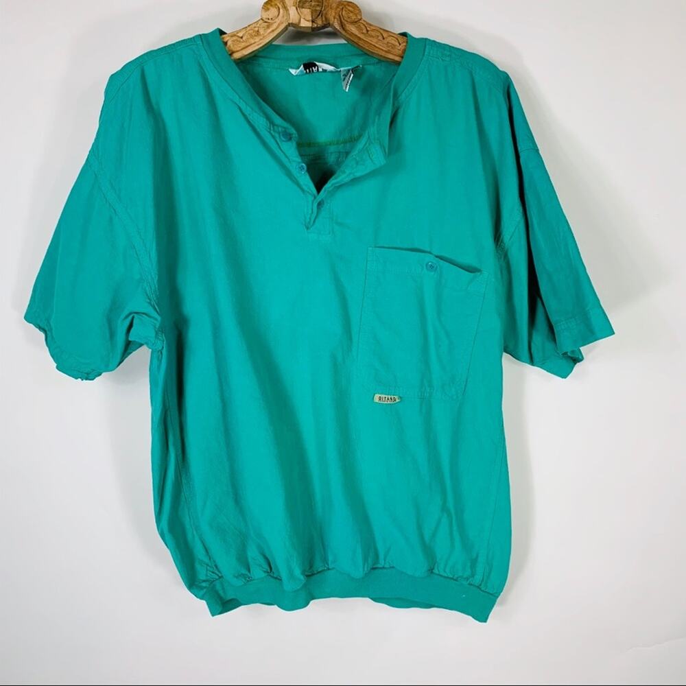 Gitano Vintage Green Cotton Henley Shirt Sz Large